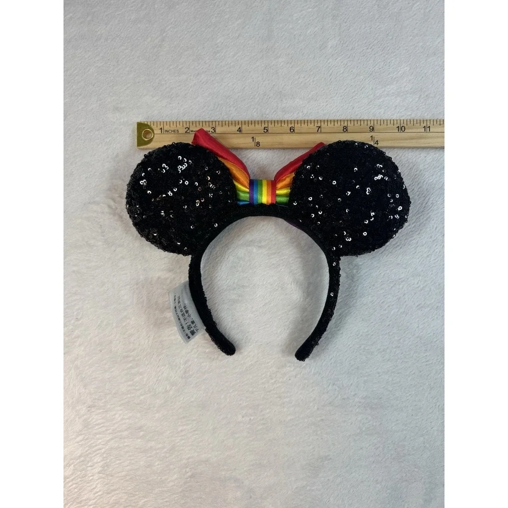 Disney Parks Minnie Black Sequin Ears Rainbow Collection Pride